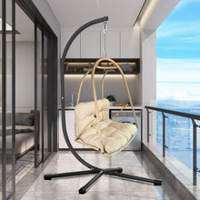 Load image into Gallery viewer, Swing Egg Chair with Stand Indoor Outdoor Wicker Rattan Patio Basket Hanging Chair with C Type bracket , with cushion and pillow,Patio Wicker folding Hanging Chair( Special construction cup holder