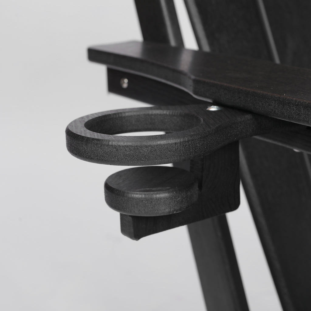 HDPE Folding Adirondack Chair with Dual Cup Holder - Composite Adirondack Chair with Wood Texture- Black