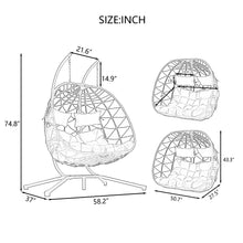 Load image into Gallery viewer, 2 Persons Egg Chair with Stand Indoor Outdoor Swing Chair Patio Wicker Hanging Egg Chair Hanging Basket Chair with Stand for Bedroom Living Room Balcony
