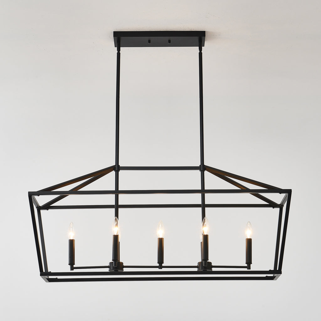 7-Light Farmhouse Kitchen Island Lighting,5 Light Industrial Linear Chandelier for Dining Room Metal Matte Black Finish Hanging Pendant Light Fixture for Bedroom Living Room Hallway Conference Room