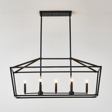 Load image into Gallery viewer, 7-Light Farmhouse Kitchen Island Lighting,5 Light Industrial Linear Chandelier for Dining Room Metal Matte Black Finish Hanging Pendant Light Fixture for Bedroom Living Room Hallway Conference Room