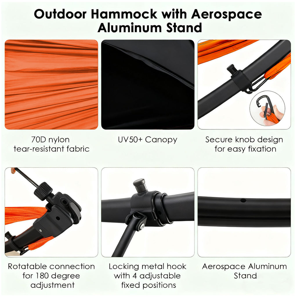 Portable Outdoor/Garden Hammock with Quick-Fold Stand, Adjustable Sunshade, and Storage Bag Adult/Child Hammock Chair Heavy-Duty Hammock Suitable for Camping, Home Gardens, Hotels, Outdoors, Beaches