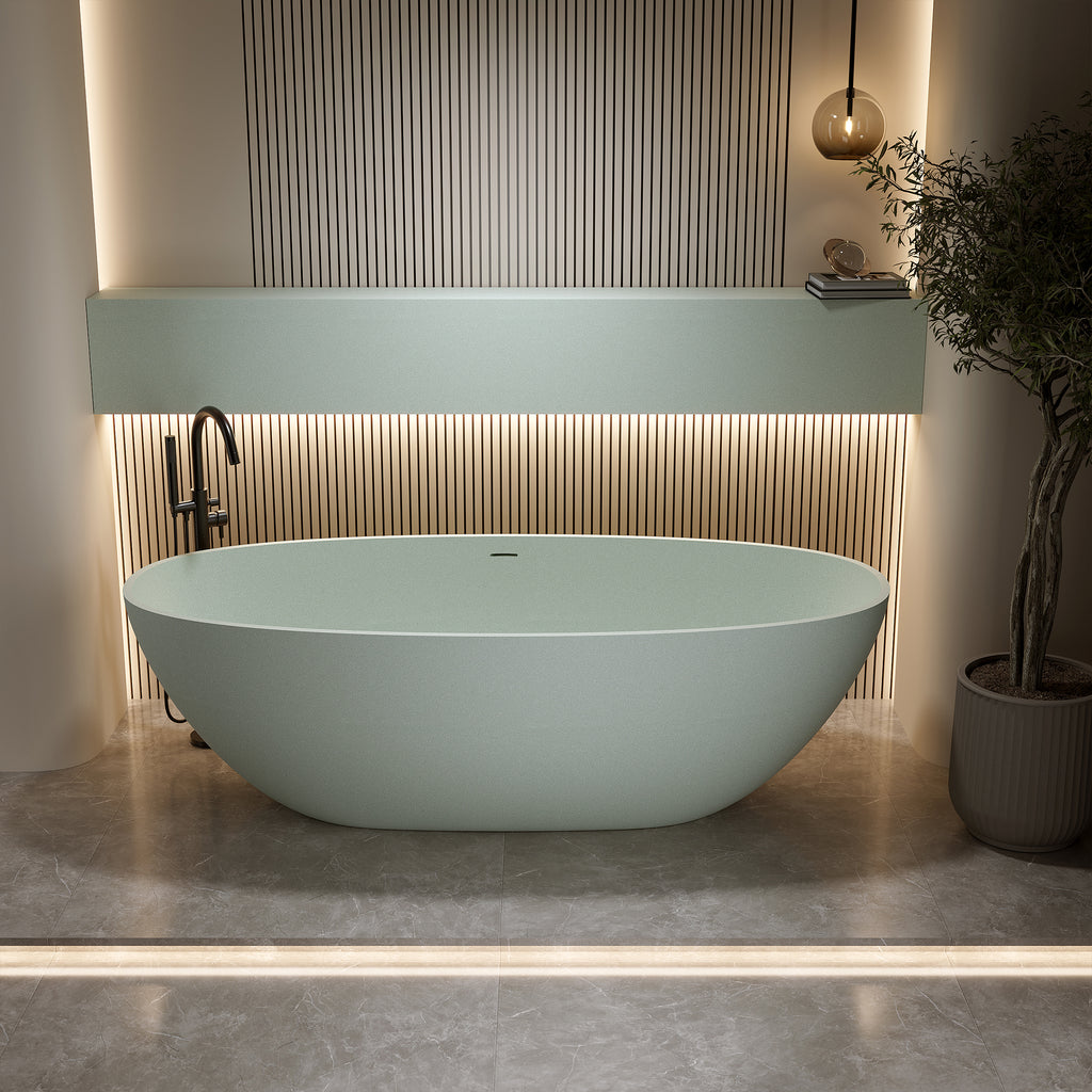 67'' Freestanding Bathtub Resin Stone Soaking Bathtub Solid Surface Modern Tubs with Overflow and Pop-up Drain