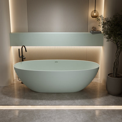 67'' Freestanding Bathtub Resin Stone Soaking Bathtub Solid Surface Modern Tubs with Overflow and Pop-up Drain