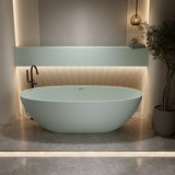 67'' Freestanding Bathtub Resin Stone Soaking Bathtub Solid Surface Modern Tubs with Overflow and Pop-up Drain