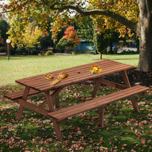 Load image into Gallery viewer, 8 Person Brown Wooden Picnic Table, Outdoor Camping Dining Table with 2 Seats, Garden, DIY with 2 Built-in Benches, 2220lb Capacity