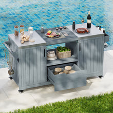Load image into Gallery viewer, K&amp;K 66.5" Outdoor Kitchen Island for Big Green Egg Grills, Solid Wood Outdoor Grill Cart for Tabletop Grill with Stainless Steel Top, Drawer, Compatible with Large Big Green Egg, Kamado Joe- Grey Blue