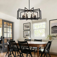 Load image into Gallery viewer, 10-Light Metal Lantern Tiered Pendant Hanging Light Fixtures, Industrial Farmhouse Adjustable Height Chandeliers for Dining Room Hallway Foyer Entryway--Matte Black (E26 Bulbs Not Included)