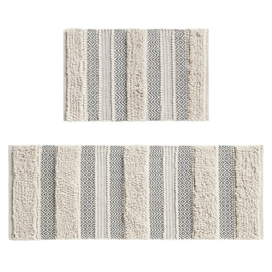 Woven Texture Stripe Bath Rug Grey 22x58"