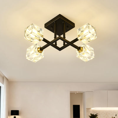 Modern Luxurious Crystal Ceiling Light, 4 Lights (BO INCLUDED Bulb) Modern Crystal Ceiling Light for Dining Room, Pendant Lamp Ceiling Lighting for Living Bedroom Hall Balcony --Matte Black
