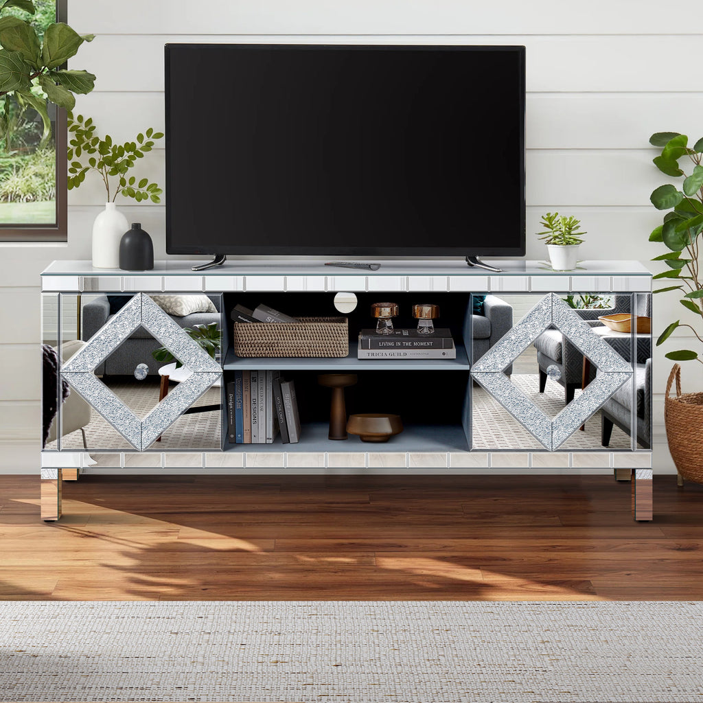 Storage Cabinet with Mirror Trim and M Shape Design Spliced Combination For Living Room, Dining Room, Entryway, Kitchen