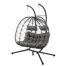 Load image into Gallery viewer, 2 Persons Egg Chair with Stand Indoor Outdoor Swing Chair Patio Wicker Hanging Egg Chair Hanging Basket Chair with Stand for Bedroom Living Room Balcony
