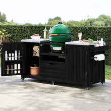 Load image into Gallery viewer, K&amp;K 66.5" Outdoor Kitchen Island for Big Green Egg Grills, Solid Wood Outdoor Grill Cart for Tabletop Grill with Stainless Steel Top, Drawer, Compatible with Large Big Green Egg, Kamado Joe- Grey Blue