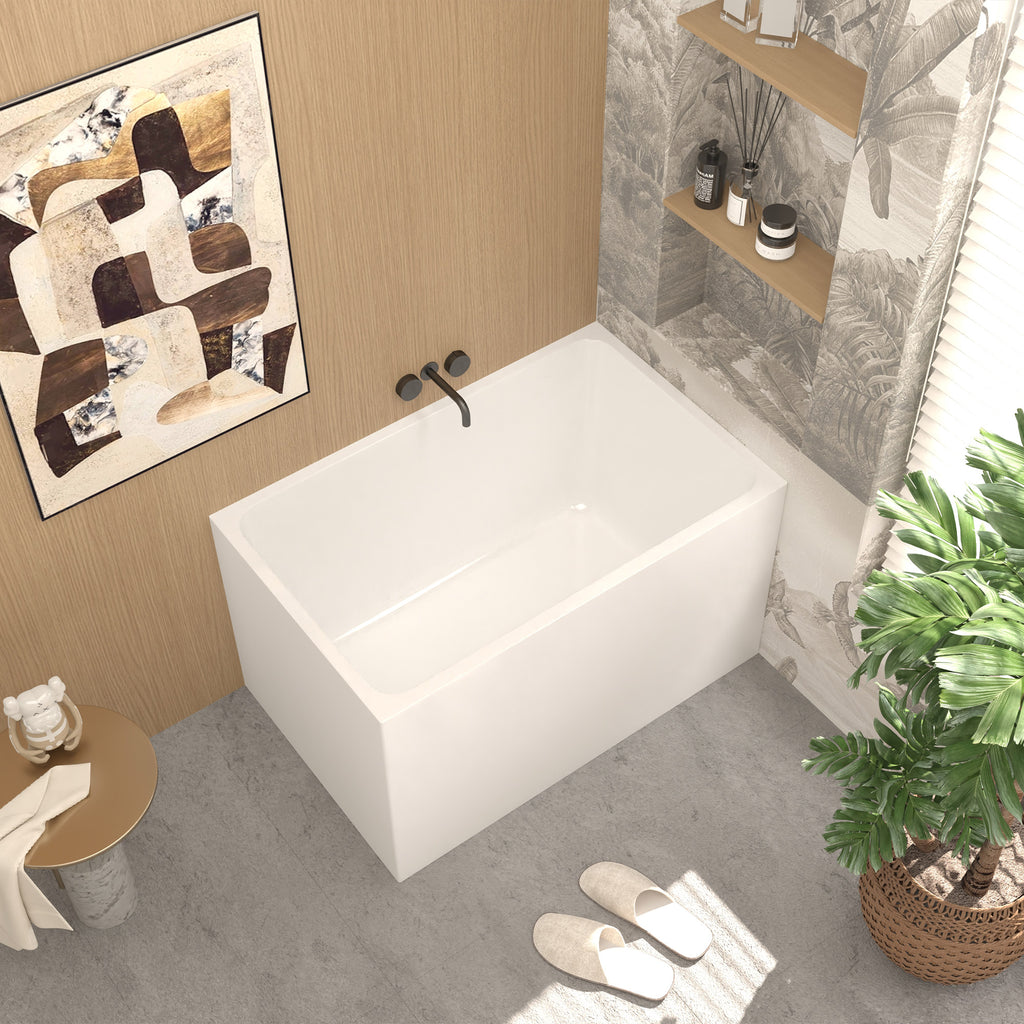 47" Acrylic Freestanding Bathtub with seat: Spacious rectangle Shape, Gloss White Finish,Invisible Overflow & Chrome Pop-Up Drain Cupc Certificate