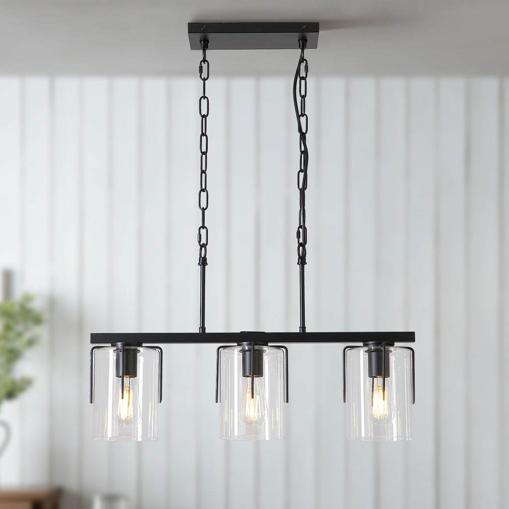 Modern Industrial Pendant Light with Clear Glass Shade, Adjustable Metal Pendant Lighting for Kitchen Island Dining Room Entryway, Easy Clean Glare-Free Home Light Fixture