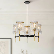 Load image into Gallery viewer, Modern 5-Light Black and Gold Chandelier, Textured Glass Pendant Light with Electroplated Gold Finish for Living Room Dining Room Not Including the Bulb