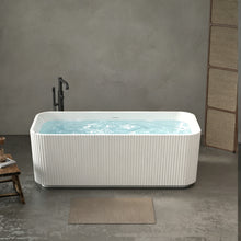 Load image into Gallery viewer, 67" Rectangle Linear Acrylic Massage Whirlpool Bathtub Freestanding Bathtub Stand Alone Soaker Tub, Glossy White Acrylic, POP-UP Chrome Drain, cUPC Certified