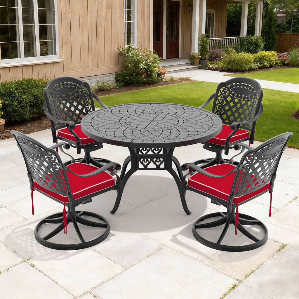 Ø47.24-inch Cast Aluminum Patio Dining Table With Black Frame and Carved Texture on the Tabletop (same sku: W171084479)