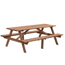 Load image into Gallery viewer, 8 Person Brown Wooden Picnic Table, Outdoor Camping Dining Table with 2 Seats, Garden, DIY with 2 Built-in Benches, 2220lb Capacity