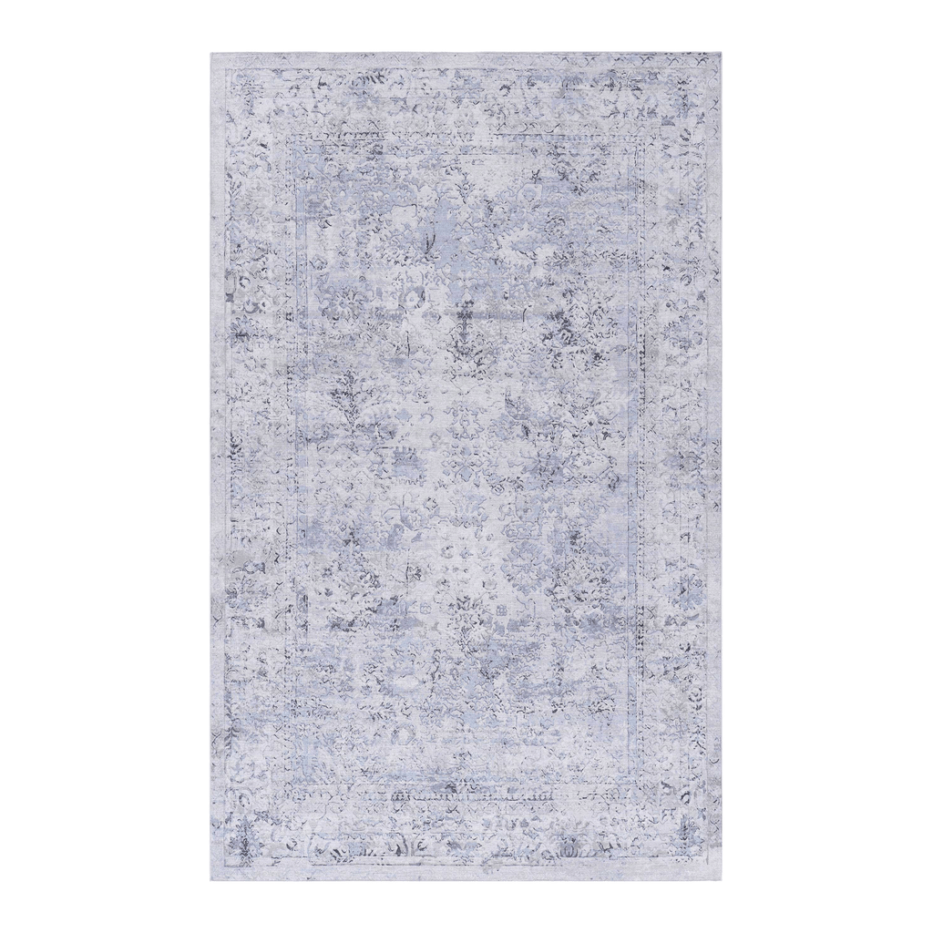 LOOM & LUXE 5x8 Area Rugs for  Washable Rug, Low-Pile, Non-Slip, Non-Shedding, Foldable, Kid & Pet Friendly - Area Rugs for living room, bedroom, kitchen  (Blue/Cream, 5' x 8')