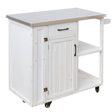 Load image into Gallery viewer, Outdoor Kitchen Island Fir Wood Prep Station Lockable Kitchen Cart with Stainless Top, Ample Storage Space, Towel and Spice Racks for Patio and Outdoor, White