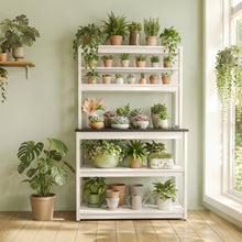Load image into Gallery viewer, 31.5" White and Black color 5-Tier Bakers Rack for Kitchen with Storage, Coffee Bar, Kitchen Shelves,  Microwave Stand