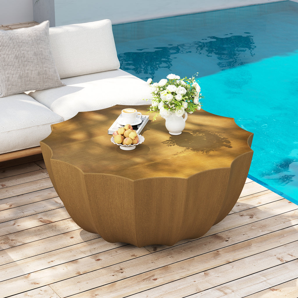 35.43" Modern Outdoor and Indoor Waterproof Coffee Table, Durable MgO Cement Design, Suitable for Terraces, Gardens, Backyards and Living Rooms ( White)
