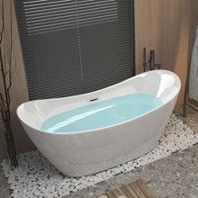 Load image into Gallery viewer, 59 "Acrylic freestanding tub, Gloss white,  with chrome overflow and pop-up Drain, CUPC Certified