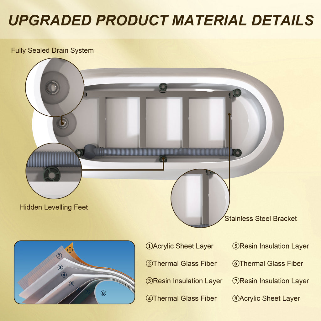 67"Special-shaped Freestanding Slipper Bathtub: Gloss White Finish, Chrome Overflow & Pop-Up Drain, cUPC Certified