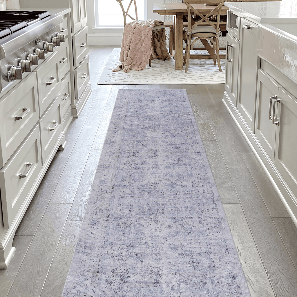 MAVAL Blue Washable Rug 2' x 3' Doormat Rug (Blue+Cream, 2' x 3') Modern, Contemporary, Non-Shedding & Easy to Clean, Ideal for Living Room, Bedroom, Dining Space, 36*24 inch