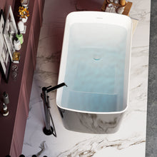 Load image into Gallery viewer, 49'' x 28'' Acrylic Freestanding Soaking Bathtub, Square-shape Japanese Soaking Hot Tub, Sit-In Design with Chrome Overflow and Drain, Available for Express Delivery, Glossy Black 23AMA-49B