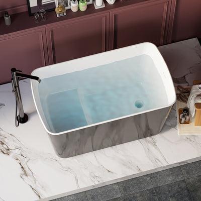 49'' x 28'' Acrylic Freestanding Soaking Bathtub, Square-shape Japanese Soaking Hot Tub, Sit-In Design with Chrome Overflow and Drain, Available for Express Delivery, Glossy Black 23AMA-49B
