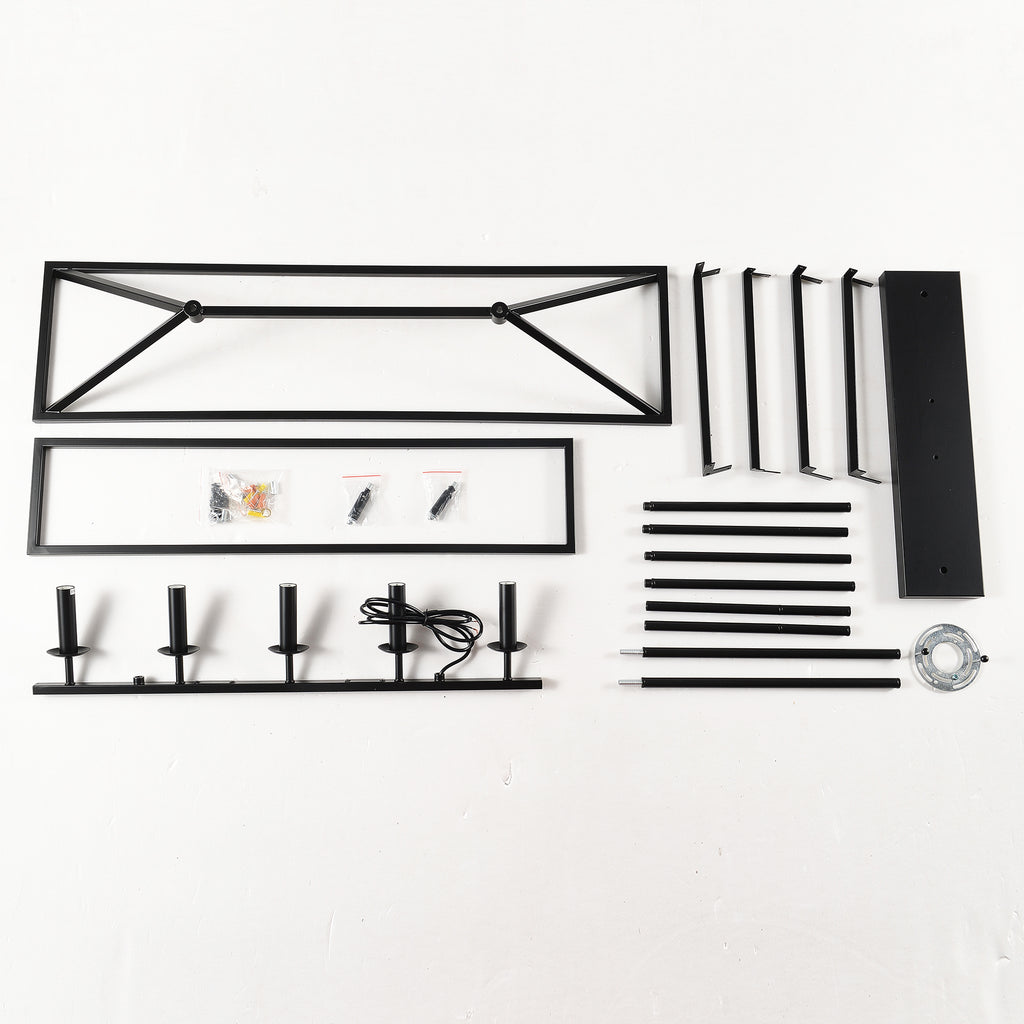 5-Light Farmhouse Kitchen Island Lighting,5 Light Industrial Linear Chandelier for Dining Room Metal Matte Black Finish Hanging Pendant Light Fixture for Bedroom Living Room Hallway Conference Room