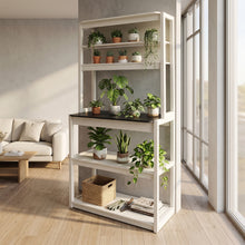 Load image into Gallery viewer, 31.5" White and Black color 5-Tier Bakers Rack for Kitchen with Storage, Coffee Bar, Kitchen Shelves,  Microwave Stand
