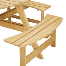 Load image into Gallery viewer, 8-Person Outdoor Round Picnic Table Set with 4 Built-in Benches &amp; Umbrella Hole - Perfect for Garden, Backyard, Porch &amp; Patio - Natural Wood