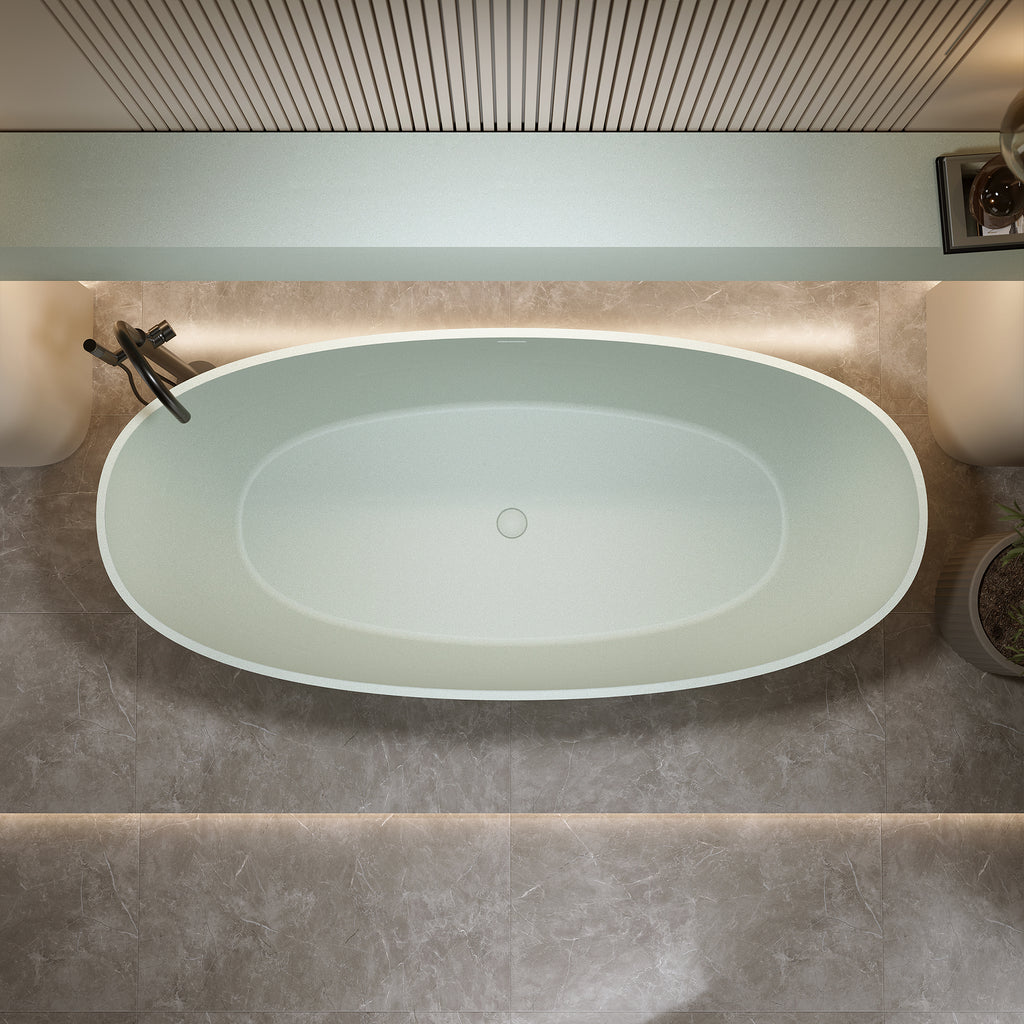 67'' Freestanding Bathtub Resin Stone Soaking Bathtub Solid Surface Modern Tubs with Overflow and Pop-up Drain