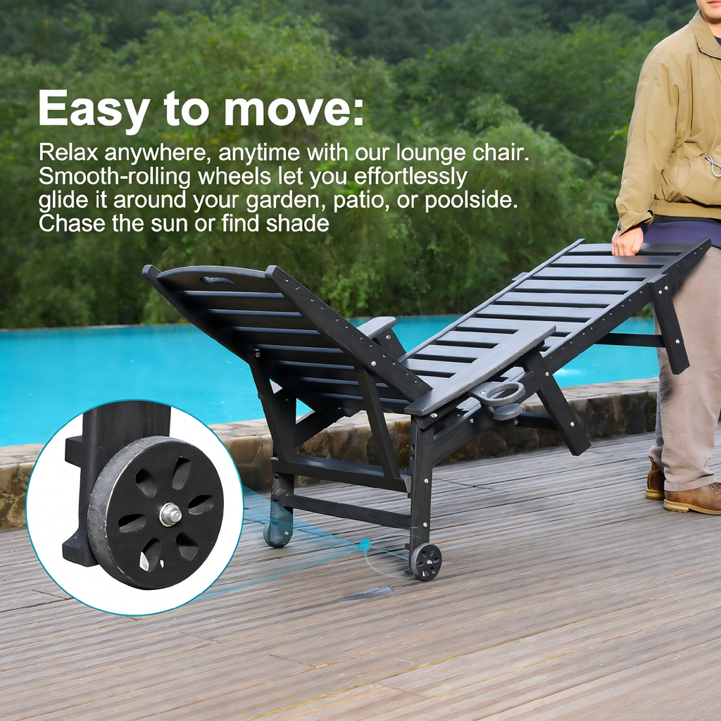 HDPE Chaise Lounge Chair Outdoor, Pool Lounge Chairs with 4-Position Adjustable Backrest, Supports Up to 360 LBS for Patio Poolside Deck Beach Backyard (black)