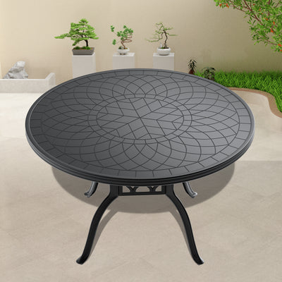 Ø47.24-inch Cast Aluminum Patio Dining Table With Black Frame and Carved Texture on the Tabletop (same sku: W171084479)