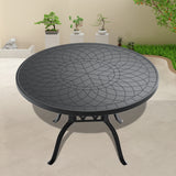 Ø47.24-inch Cast Aluminum Patio Dining Table With Black Frame and Carved Texture on the Tabletop (same sku: W171084479)