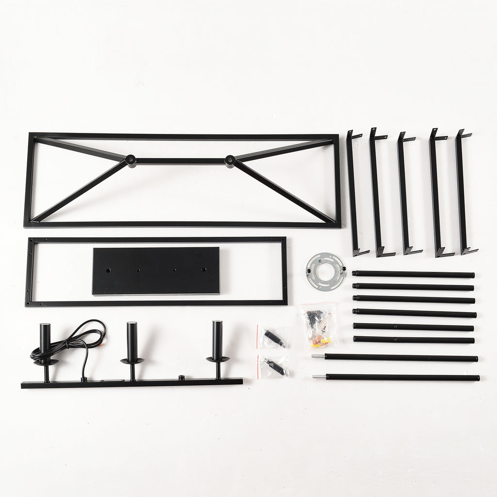 3-Light Farmhouse Kitchen Island Lighting,5 Light Industrial Linear Chandelier for Dining Room Metal Matte Black Finish Hanging Pendant Light Fixture for Bedroom Living Room Hallway Conference Room