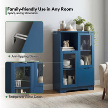 Load image into Gallery viewer, MDF painted Cabinet with Glass Doors and drawer, open storage space, Navy Blue, Bedroom, Living room