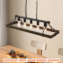 Load image into Gallery viewer, 34-Inch Black Gold Vintage Pendant Light, 5 E26 Bulb Sockets, Adjustable Chain Height – Antique Style Chandelier for Dining Room, Kitchen, or Living Room (Bulb Not Included)