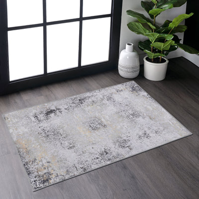 MAVAL Gold Washable Rug 2' x 3' Doormat Rug (Gray+Gold, 2' x 3') Modern, Contemporary, Non-Shedding & Easy to Clean, Ideal for Living Room, Bedroom, Dining Space, 36*24 inch