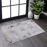 MAVAL Gold Washable Rug 2' x 3' Doormat Rug (Gray+Gold, 2' x 3') Modern, Contemporary, Non-Shedding & Easy to Clean, Ideal for Living Room, Bedroom, Dining Space, 36*24 inch