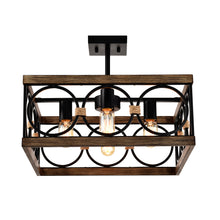Load image into Gallery viewer, 4-Light Square Kitchen Island Lights Ceiling Light Farmhouse Dining Room Light Fixture, Wood and Black Metal Rectangular Ceiling Light, Ceiling Lighting for Living Room,Conference Room, Home Office