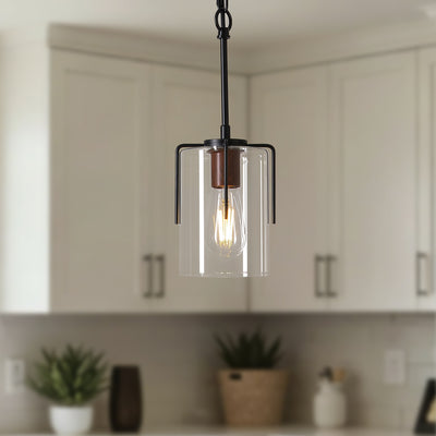 Modern Industrial Pendant Light with Clear Glass Shade, Adjustable Metal Pendant Lighting for Kitchen Island Dining Room Entryway, Easy Clean Glare-Free Home Light Fixture