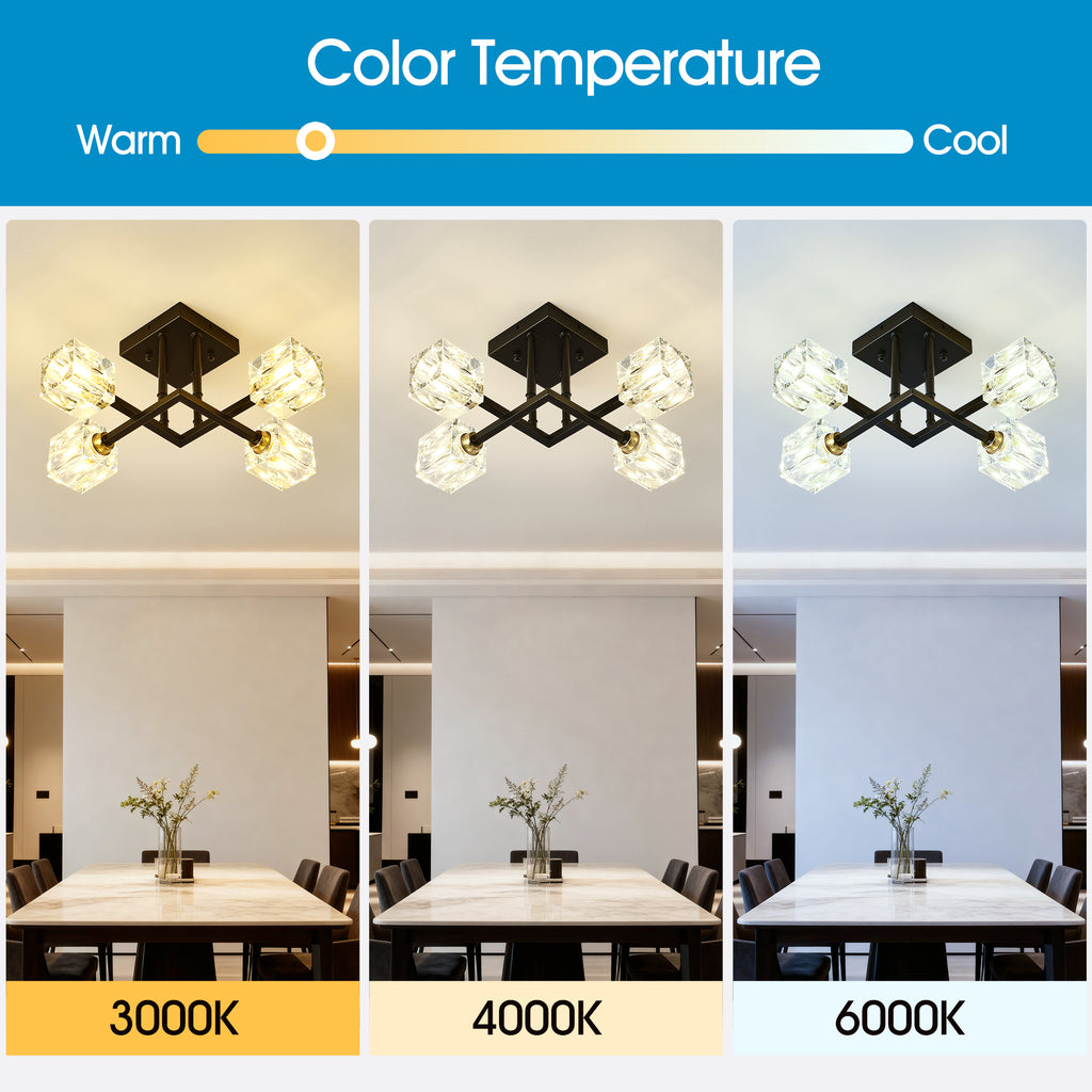 Modern Luxurious Crystal Ceiling Light, 4 Lights (BO INCLUDED Bulb) Modern Crystal Ceiling Light for Dining Room, Pendant Lamp Ceiling Lighting for Living Bedroom Hall Balcony --Matte Black
