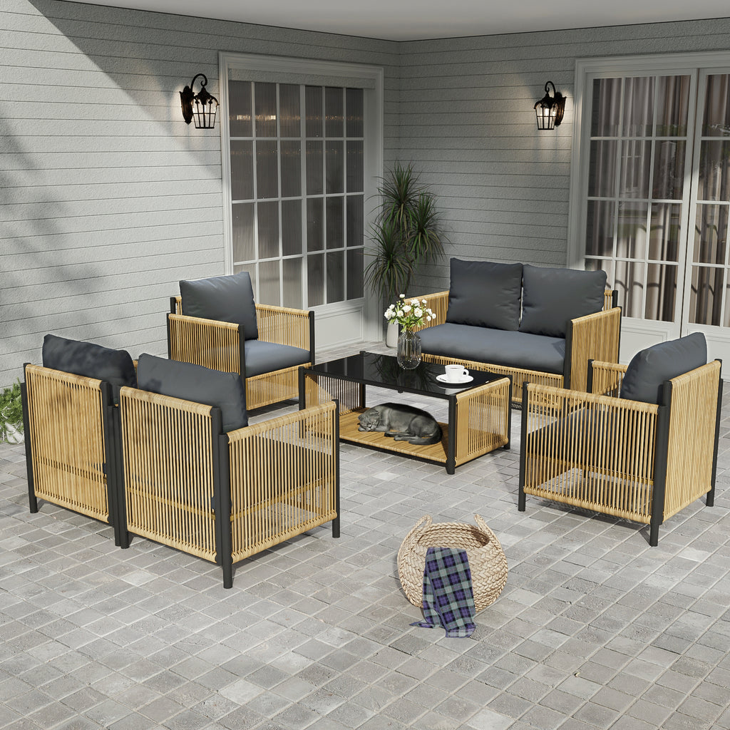 New Comming Outdoor PE Brown Wicker 2seats Sofa with Grey Cushion and Table Set