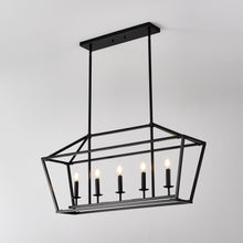 Load image into Gallery viewer, 5-Light Farmhouse Kitchen Island Lighting,5 Light Industrial Linear Chandelier for Dining Room Metal Matte Black Finish Hanging Pendant Light Fixture for Bedroom Living Room Hallway Conference Room