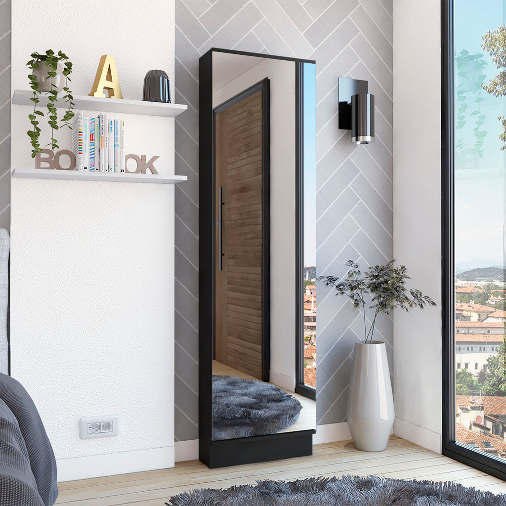 Leto Wall Mounted Shoe Rack With Mirror, Single Door, Capacity For Ten Shoes Natural Oak